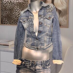 Guess Blue Denim Jacket with Embellished Detail